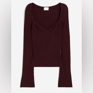 Ribbed Long Sleeve Top in Burgundy